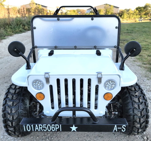 Edición blanca de la ÉLITE de Mini Gas Golf Cart Jeep levantada con los bordes y las llamaradas de encargo de la defensa